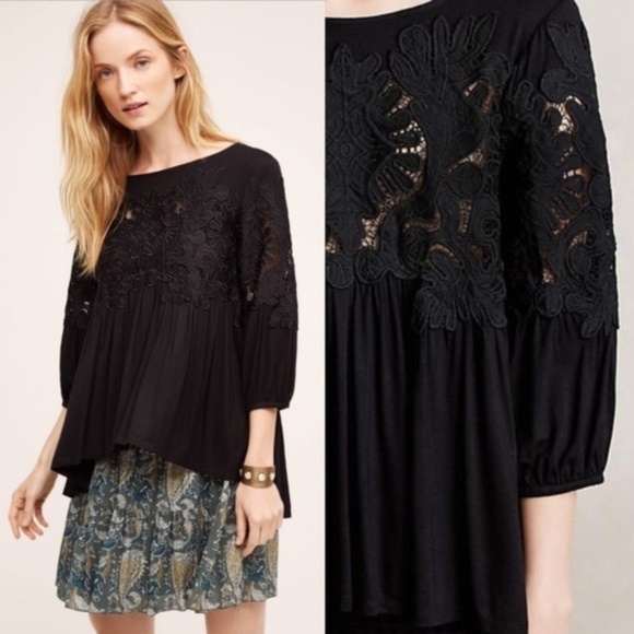 Anthropologie Tops - Anthropologie Black Deletta Desi Baby Doll Top- S